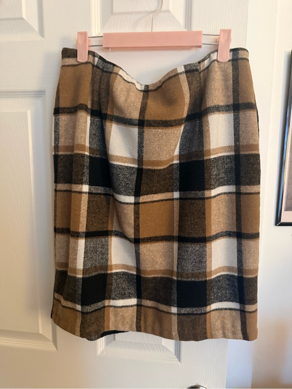 Amazon Plaid Midi Skirt in Tan, Black and Cream
